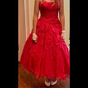 Hot pink 80s prom dress.